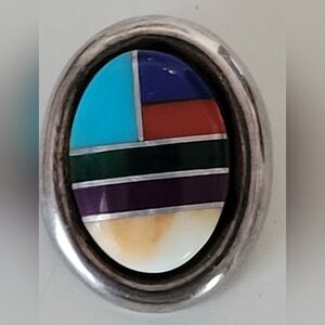 Navajo Multi-Stone Inlay Sterling Silver Pendant